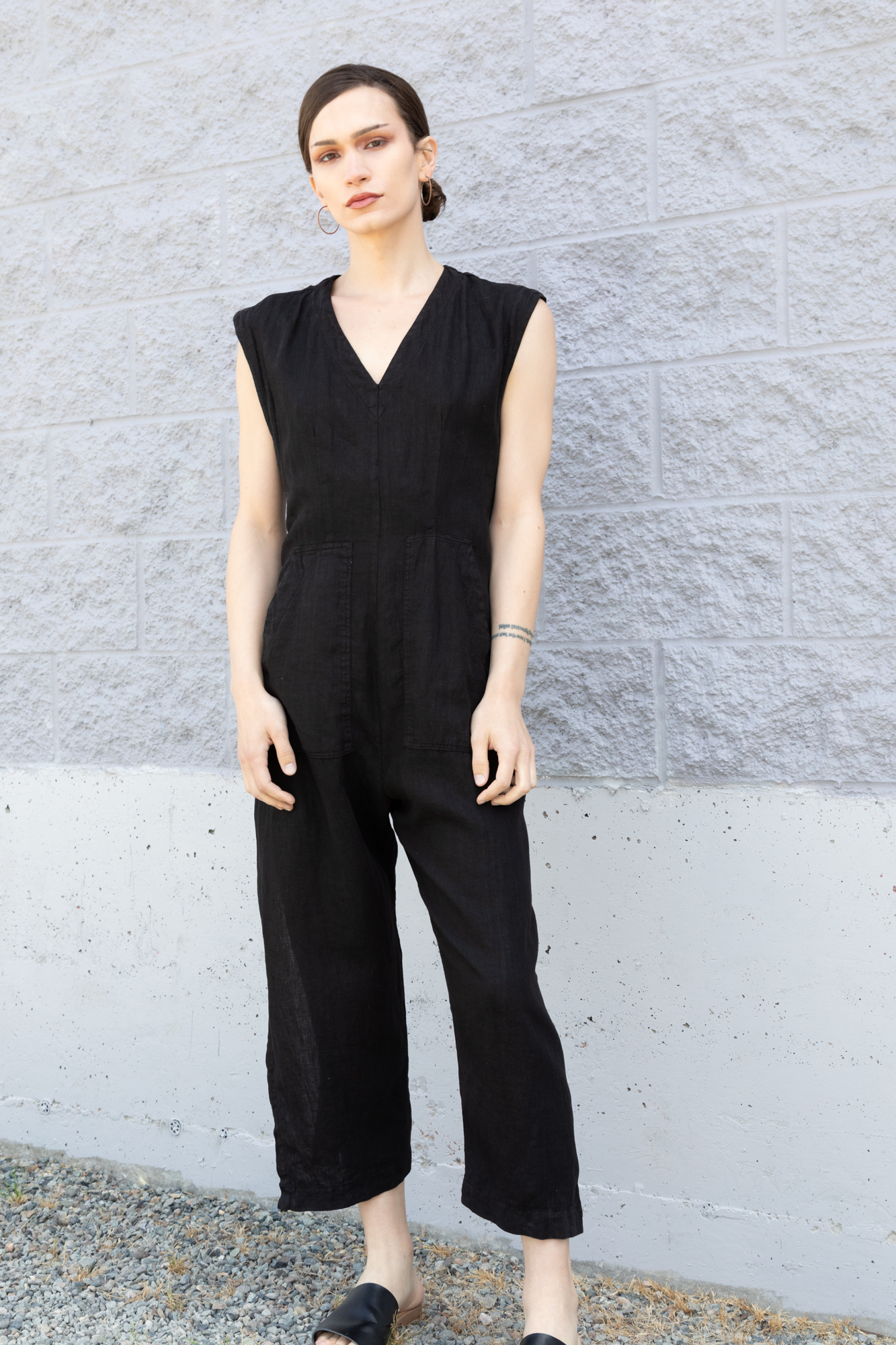 Linen Tie Jumpsuit in Black / Prairie Underground