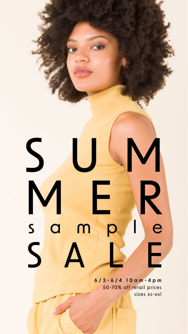 Summer Sample Sale 50-70 percent off sizes xs to xxl